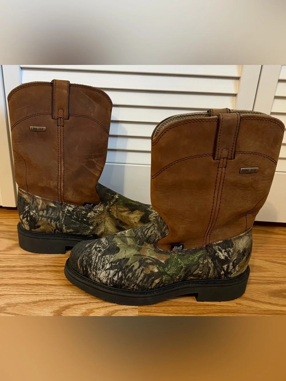 Justin Gore-Tex Waterproof Camo Pull On Hunting Boots Men’s Size 8D Leather USA